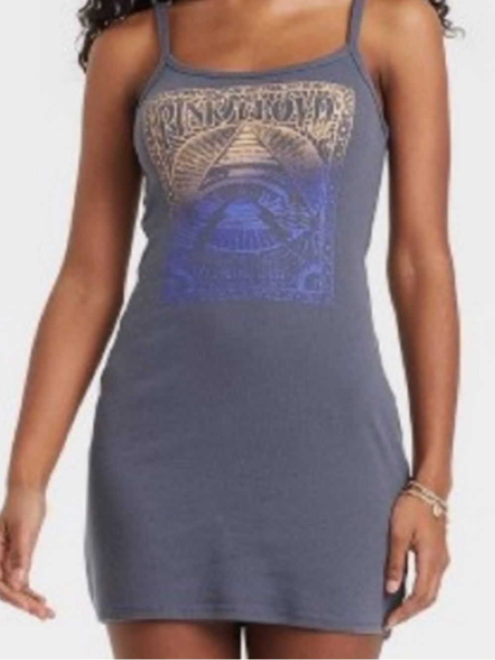Pink Floyd Sleeveless Graphic Ribbed Mini Dress in Slate Blue